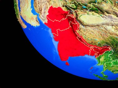 SAARC üyesi Birleşik gerçekçi bir model ülke sınırları ve çok detaylı gezegenin yüzeyi ile dünya gezegeni üzerinde. 3D çizim. Nasa tarafından döşenmiş bu görüntü unsurları.