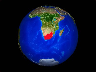 Güney Afrika ülke sınırları ile gezegen Dünya üzerinde. Son derece detaylı gezegen yüzeyi. 3d illüstrasyon. Nasa tarafından döşenmiş bu görüntünün elemanları.