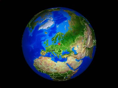 Litvanya ülke sınırları ile gezegen Dünya'da. Son derece detaylı gezegen yüzeyi. 3d illüstrasyon. Nasa tarafından döşenmiş bu görüntünün elemanları.