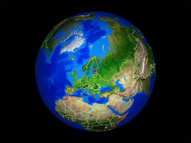 Ülke sınırları ile gezegen dünya üzerinde Estonya. Son derece detaylı gezegen yüzeyi. 3d illüstrasyon. Nasa tarafından döşenmiş bu görüntünün elemanları.