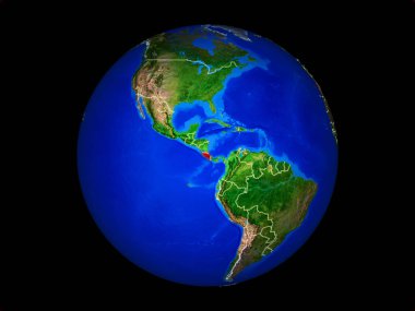 Kosta Rika ülke sınırları ile gezegen dünya üzerinde. Son derece detaylı gezegen yüzeyi. 3d illüstrasyon. Nasa tarafından döşenmiş bu görüntünün elemanları.