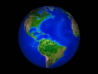 Ülke sınırları ile gezegen Dünya'da Karayipler. Son derece detaylı gezegen yüzeyi. 3d illüstrasyon. Nasa tarafından döşenmiş bu görüntünün elemanları.