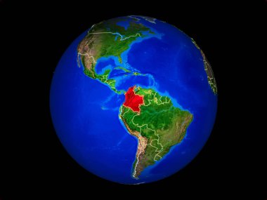 Kolombiya ülke sınırları ile gezegen dünya üzerinde. Son derece detaylı gezegen yüzeyi. 3d illüstrasyon. Nasa tarafından döşenmiş bu görüntünün elemanları.