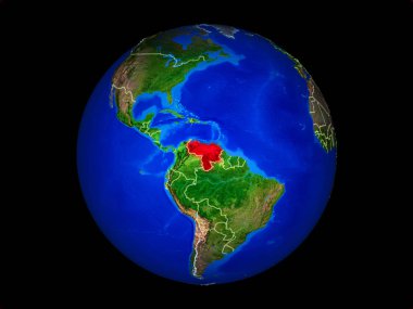 Venezuela ülke sınırları ile gezegen dünya üzerinde. Son derece detaylı gezegen yüzeyi. 3d illüstrasyon. Nasa tarafından döşenmiş bu görüntünün elemanları.