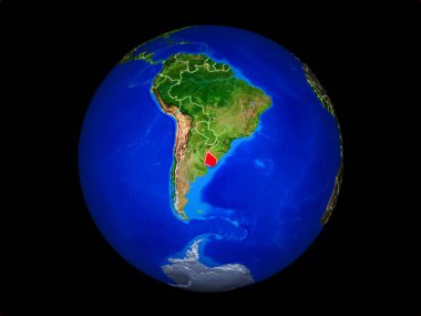 Uruguay ülke sınırları ile gezegen dünya üzerinde. Son derece detaylı gezegen yüzeyi. 3d illüstrasyon. Nasa tarafından döşenmiş bu görüntünün elemanları.