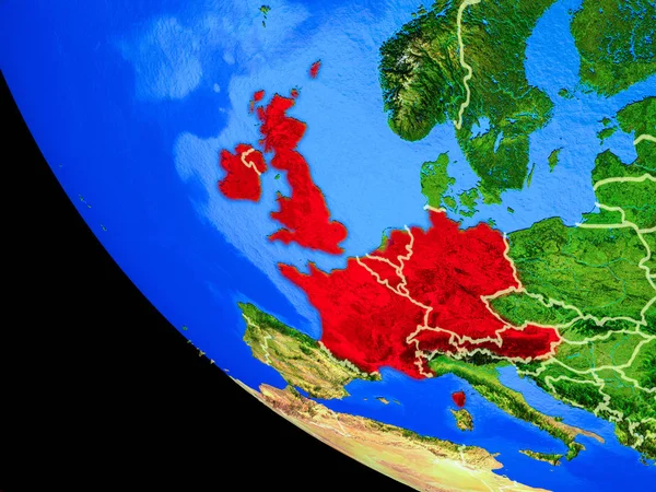 Europa Occidentale Sul Modello Realistico Del Pianeta Terra Con Confini — Foto Stock