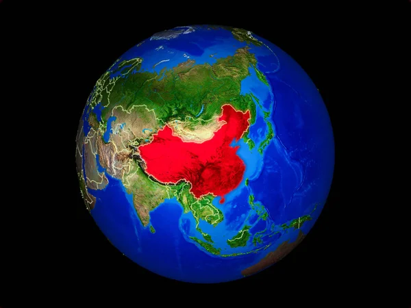国境を接する惑星地球上の中国 非常に詳細な惑星表面 3Dイラスト この画像の要素は Nasaによって提供 — ストック写真