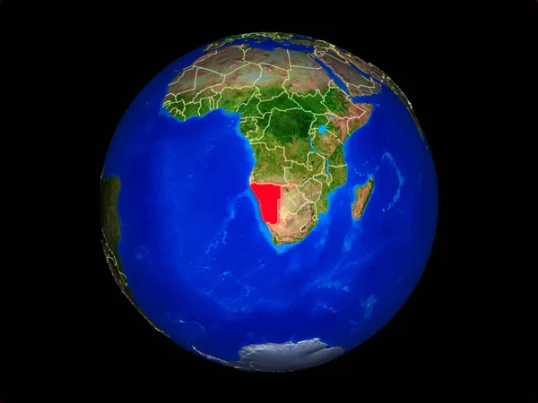 纳米比亚在行星地球上与国家边界 非常详细的行星表面 这张图片的元素由美国宇航局提供 — 图库照片