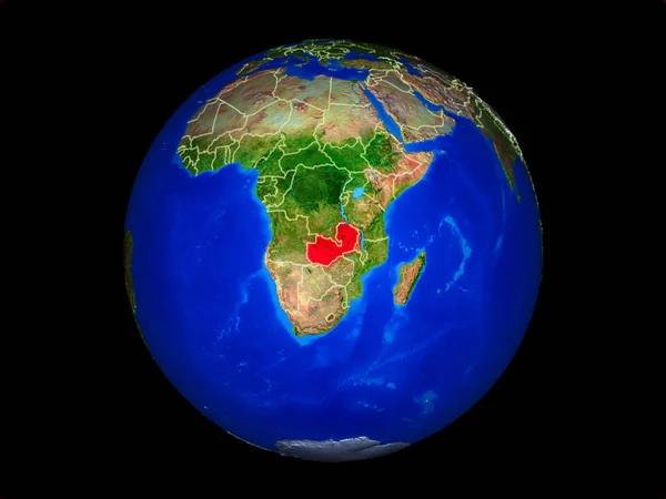 Sambia Auf Dem Planeten Erde Mit Ländergrenzen Extrem Detaillierte Planetenoberfläche — Stockfoto
