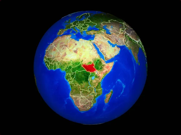 Südsudan Auf Dem Planeten Erde Mit Ländergrenzen Extrem Detaillierte Planetenoberfläche — Stockfoto