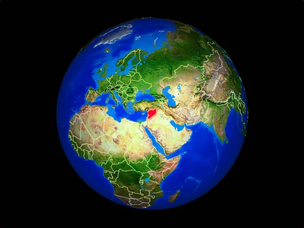 叙利亚在地球上与国家接壤 非常详细的行星表面 这张图片的元素由美国宇航局提供 — 图库照片