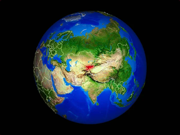 Κιργιζιστάν Στον Πλανήτη Σύνορα Χώρας Εξαιρετικά Λεπτομερής Επιφάνεια Του Πλανήτη — Φωτογραφία Αρχείου