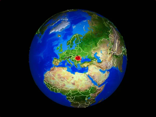 Roemenië Planeet Planeet Aarde Met Landsgrenzen Uiterst Gedetailleerd Planet Oppervlak — Stockfoto