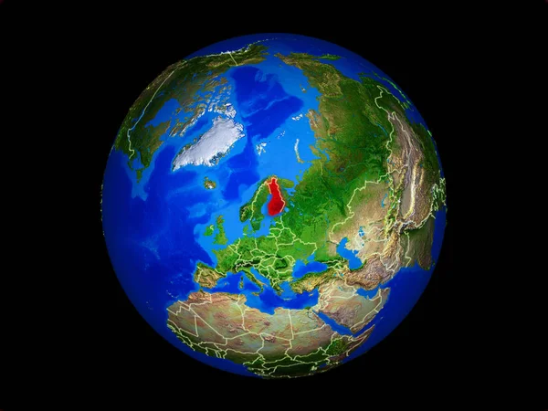 Finnland Auf Dem Planeten Erde Mit Ländergrenzen Extrem Detaillierte Planetenoberfläche — Stockfoto