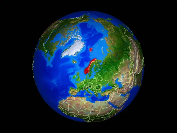 Noruega Planeta Planeta Tierra Con Fronteras Nacionales Superficie Planetaria Extremadamente —  Fotos de Stock