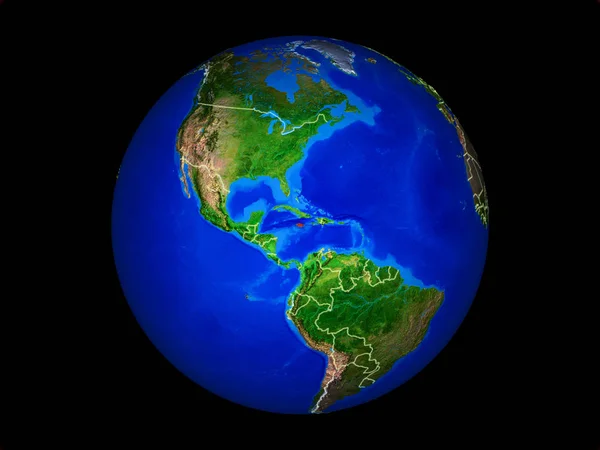 牙买加在地球上与国界接壤 非常详细的行星表面 这张图片的元素由美国宇航局提供 — 图库照片