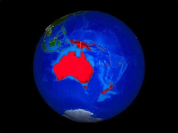 Australia on planet planet Earth with country borders. Extremely detailed planet surface. 3D illustration. Elements of this image furnished by NASA.