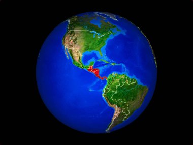 Orta Amerika gezegen gezegeni dünya ülke sınırları ile. Son derece detaylı gezegen yüzeyi. 3d illüstrasyon. Nasa tarafından döşenmiş bu görüntünün elemanları.