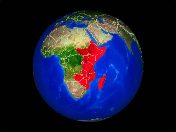 África Oriental Planeta Planeta Tierra Con Fronteras Nacionales Superficie Planetaria — Foto de Stock