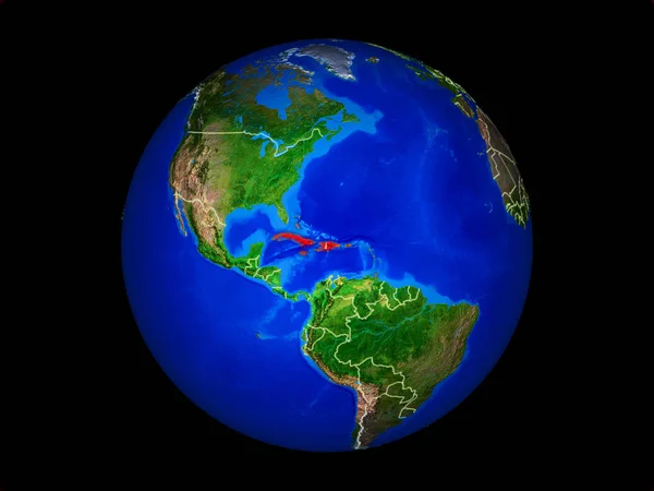Caribbean on planet planet Earth with country borders. Extremely detailed planet surface. 3D illustration. Elements of this image furnished by NASA.
