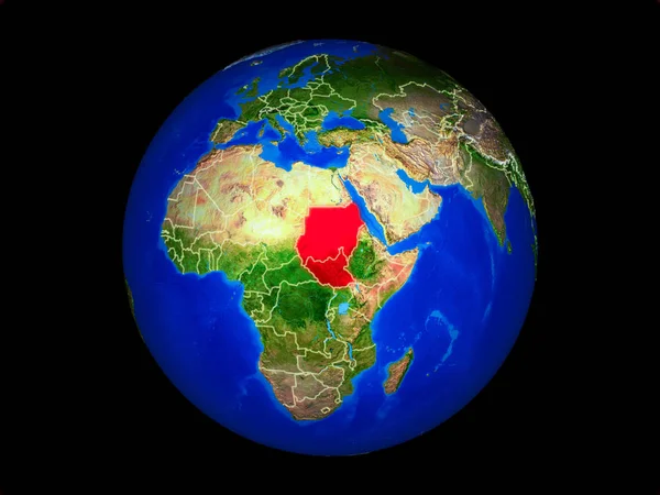 Sudan Sul Pianeta Terra Con Confini Nazionali Superficie Del Pianeta — Foto Stock