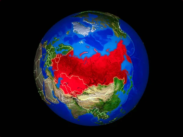 Former Soviet Union on planet planet Earth with country borders. Extremely detailed planet surface. 3D illustration. Elements of this image furnished by NASA.