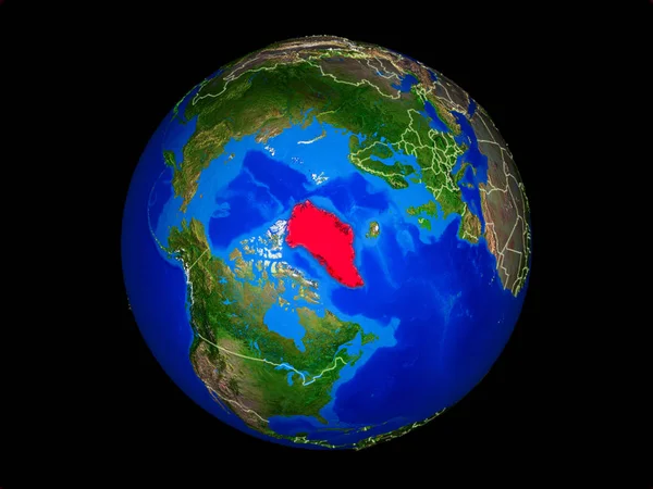 Grönland Auf Dem Planeten Erde Mit Ländergrenzen Extrem Detaillierte Planetenoberfläche — Stockfoto