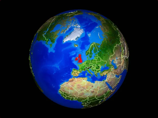 国境を持つ惑星地球上のイギリス諸島 非常に詳細な惑星表面 3Dイラスト この画像の要素は Nasaによって提供 — ストック写真