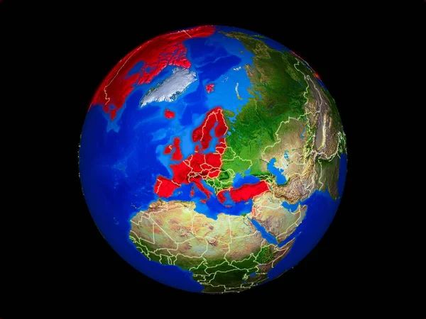 Membros Europeus Ocde Planeta Terra Com Fronteiras Nacionais Superfície Planeta — Fotografia de Stock