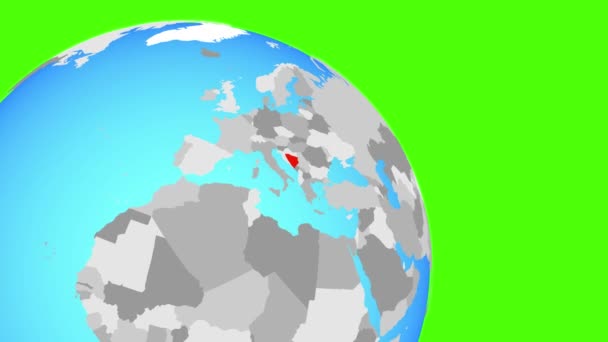 Přiblížení k Bosně a Hercegovině na modré zeměkouli — Stock video