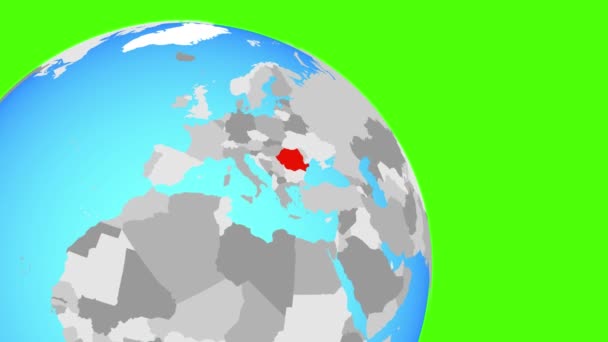 Zoomen naar Roemenië op blauwe wereldbol — Stockvideo