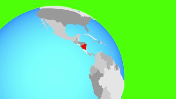 Přiblížení na Nikaraguu na modré zeměkouli — Stock video