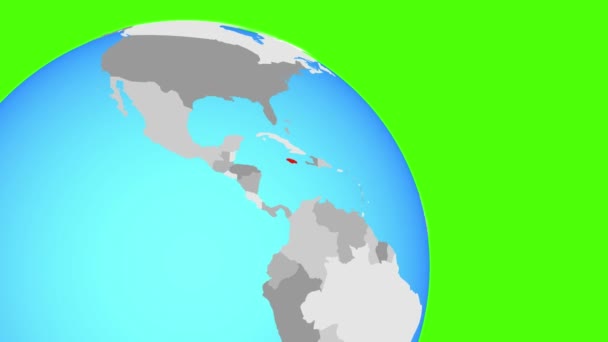 Zooma till Jamaica på blå glob — Stockvideo