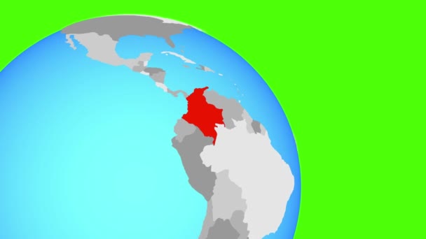 Přiblížení na Kolumbii na modré zeměkouli — Stock video