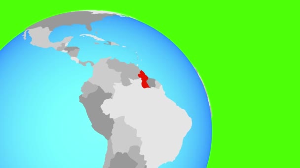 Přiblížení na Guyanu na modré zeměkouli — Stock video