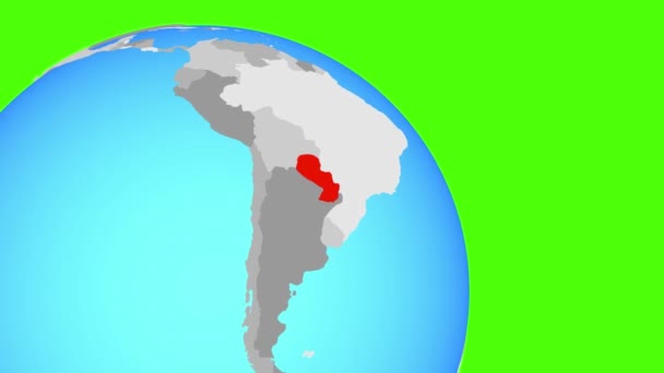 Zooming para o Paraguai no globo azul — Vídeo de Stock