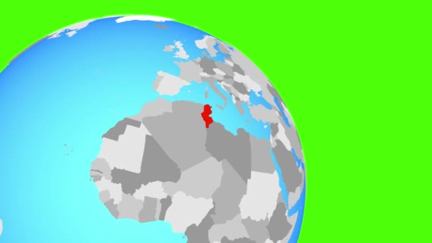 Zoom in op Tunesië op de blauwe bol — Stockvideo
