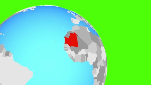 Zoomning till Mauretanien på blå glob — Stockvideo