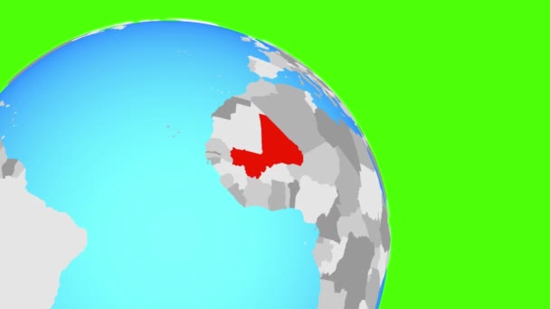 Zoom in op Mali op de blauwe wereldbol — Stockvideo