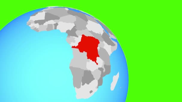 Zooma in på Dem Rep i Kongo på blå glob — Stockvideo