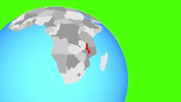 Zooming para Malawi no globo azul — Vídeo de Stock