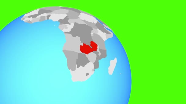 Přiblížení k Zambii na modré zeměkouli — Stock video