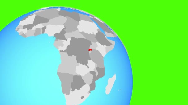 Přiblížení na Rwandu na modré zeměkouli — Stock video