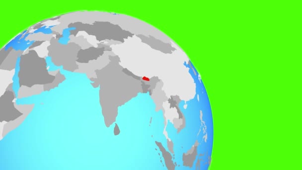 Zoom in op Bhutan op de blauwe bol — Stockvideo