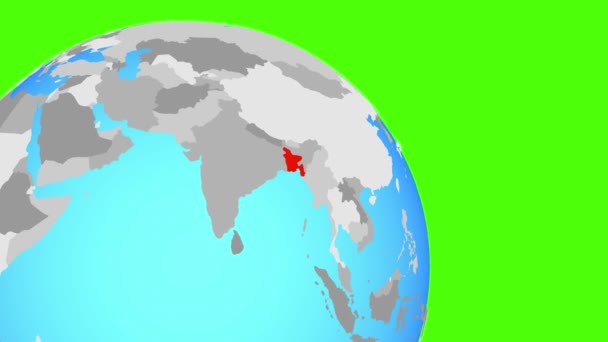 在蓝色的地球上放大到孟加拉国 — 图库视频影像