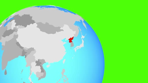 Perbesar ke Korea Utara di dunia biru — Stok Video