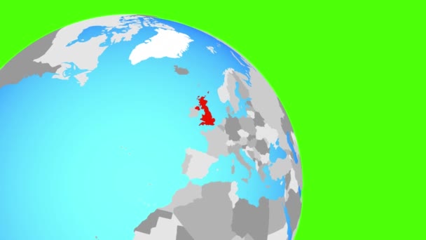 Zooma in i Storbritannien på blå glob — Stockvideo