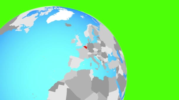 Zooming do Belgii na niebieskiej kuli ziemskiej — Wideo stockowe