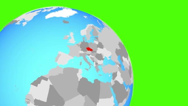 Zooming to Czech republic on blue globe — 图库视频影像