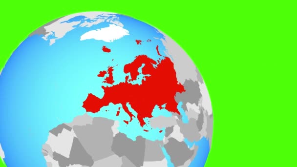 Zooming do Europy na niebieskim globusie — Wideo stockowe